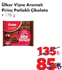 ÜLKER VİŞNE AROMALI PİRİNÇ PATLAKLI ÇİKOLATA 178 G
